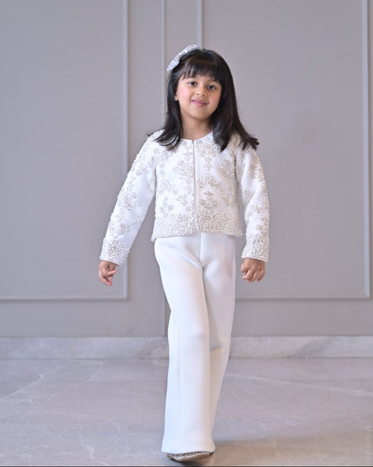 Ivory Pearl Sequence Jacket Jumpsuit
