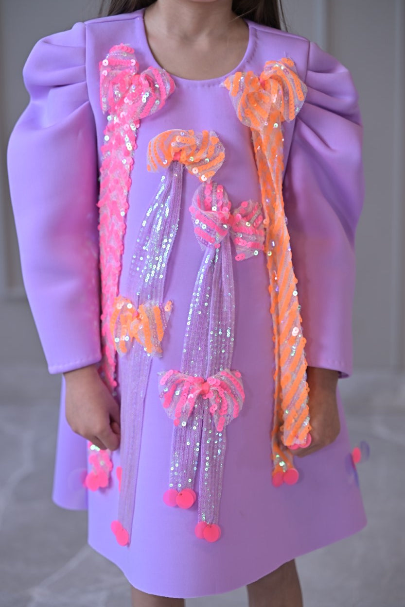 Lilac New Neon Bow Tassel Dress