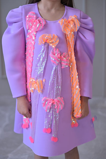 Lilac New Neon Bow Tassel Dress