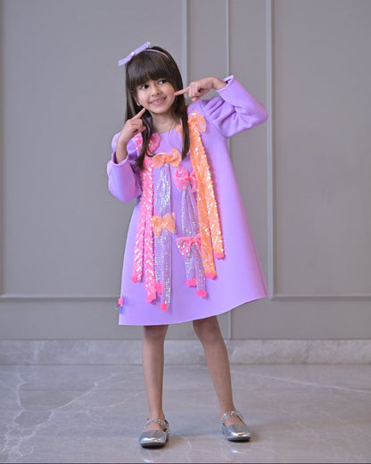 Lilac New Neon Bow Tassel Dress