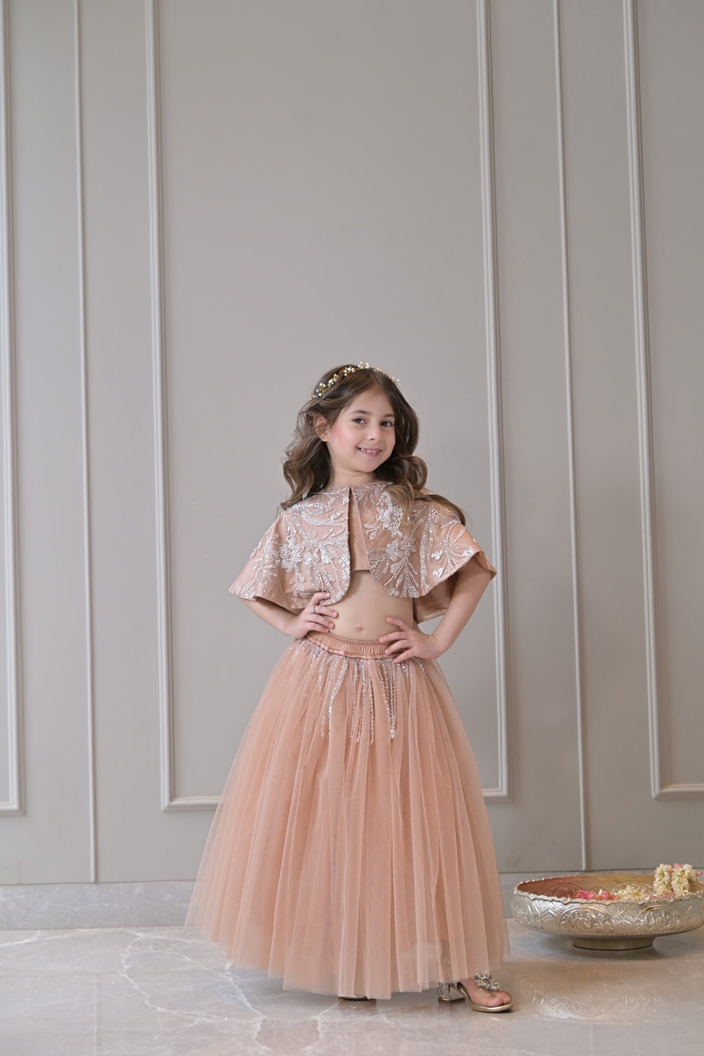 Nude Silver Cape Lehenga Set