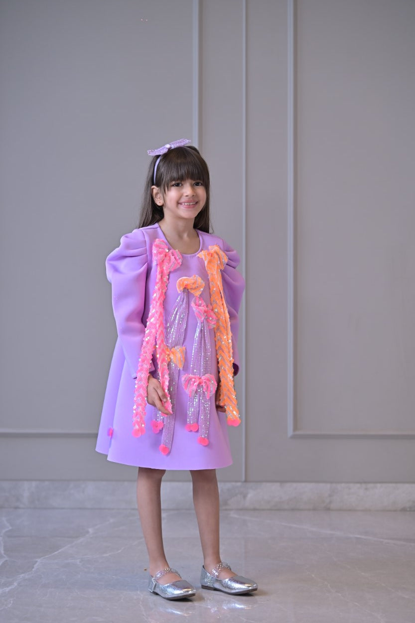 Lilac New Neon Bow Tassel Dress