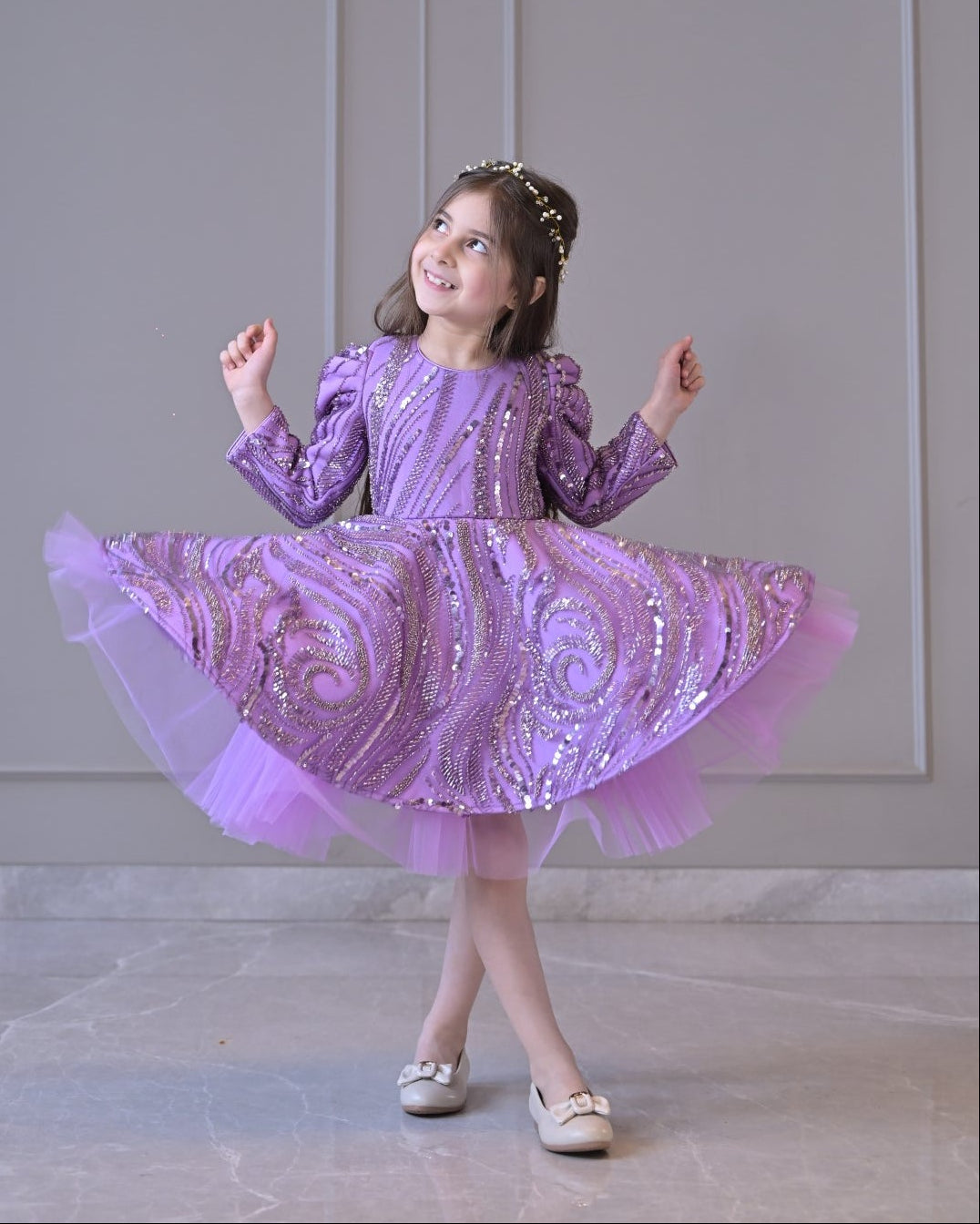 Lilac Lavender Sequence Full Peplum Dress