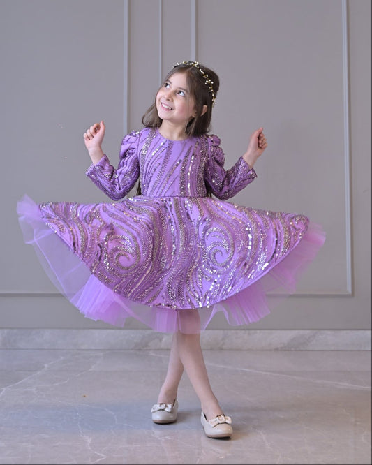 Lilac Lavender Sequence Full Peplum Dress