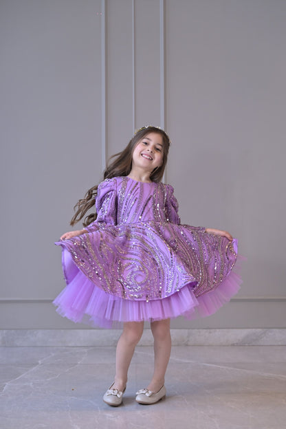 Lilac Lavender Sequence Full Peplum Dress
