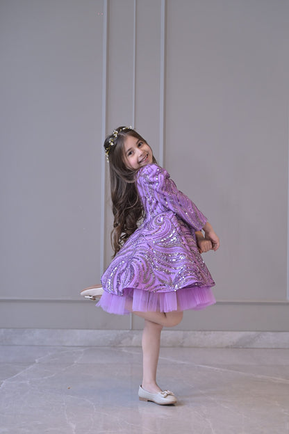 Lilac Lavender Sequence Full Peplum Dress