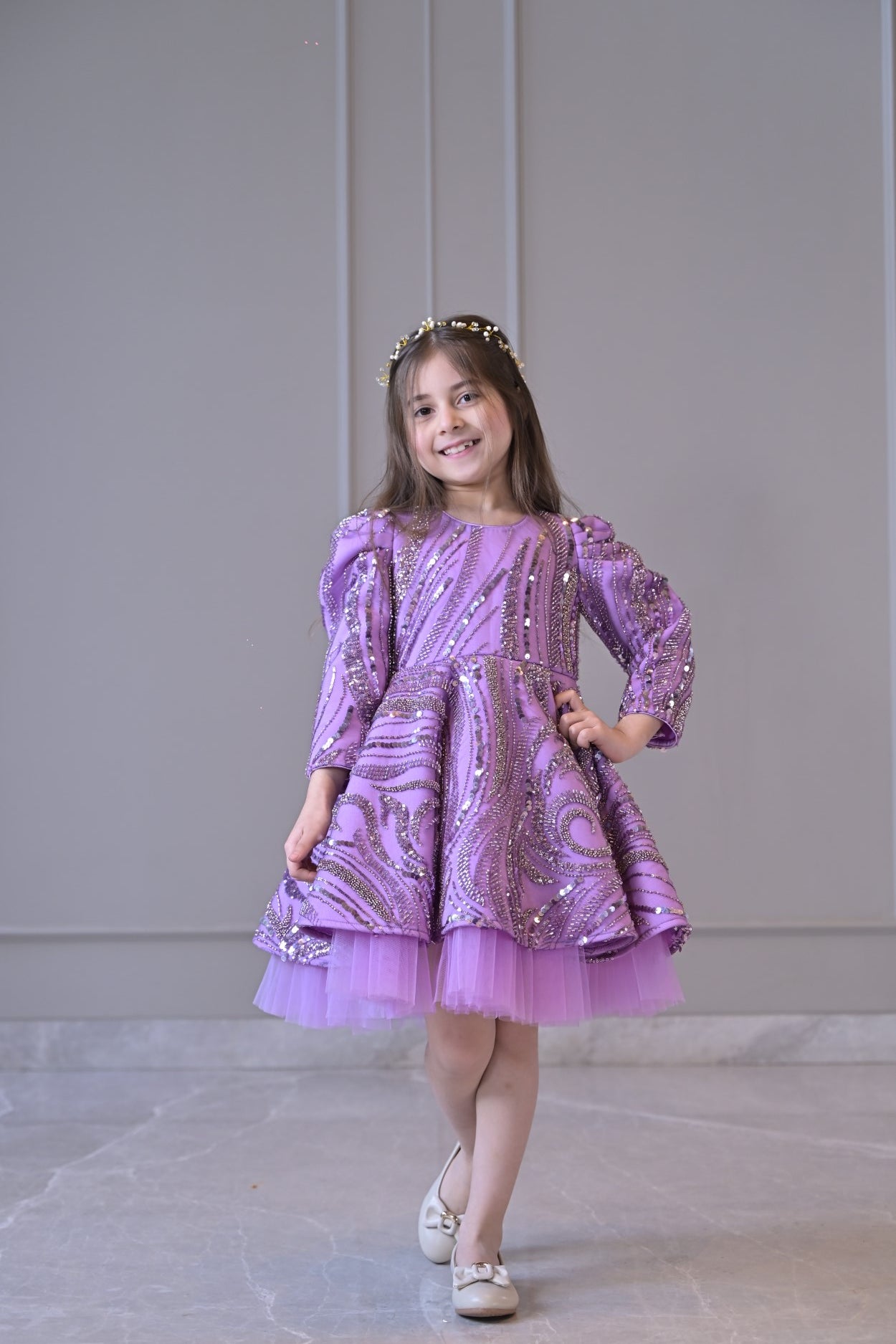 Lilac Lavender Sequence Full Peplum Dress