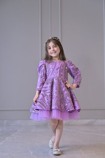 Lilac Lavender Sequence Full Peplum Dress