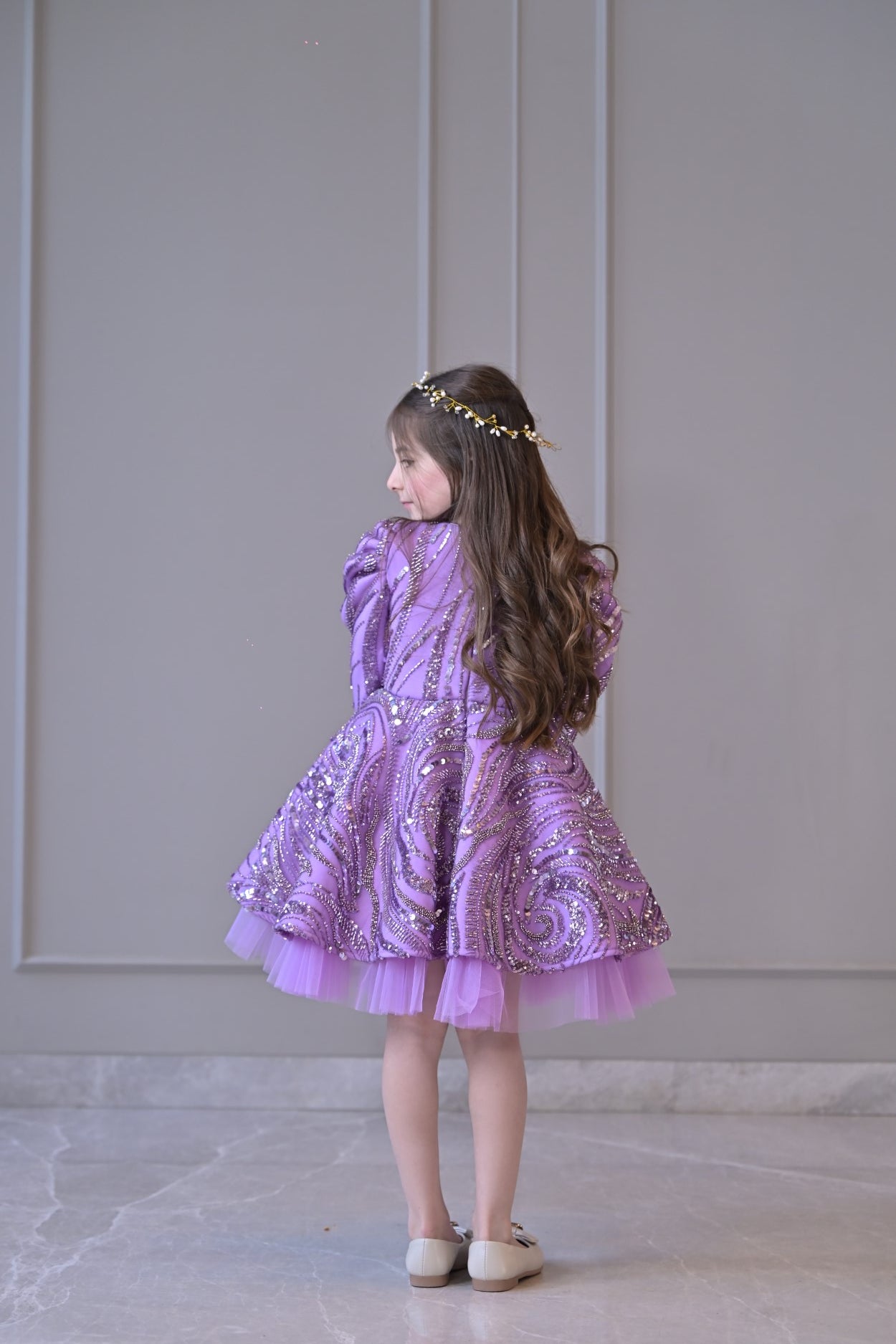Lilac Lavender Sequence Full Peplum Dress
