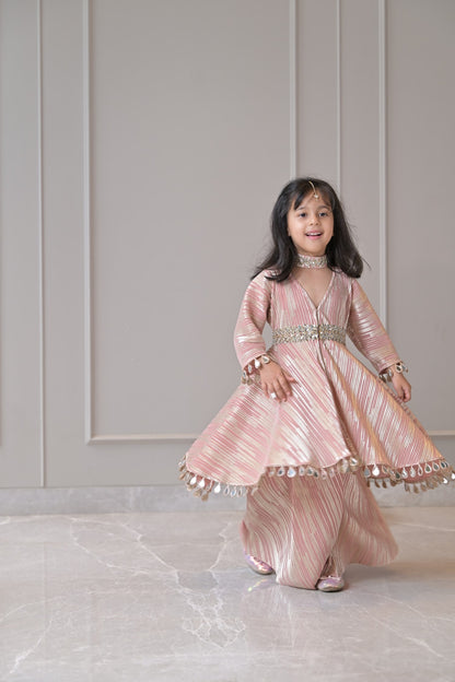 Rose Gold Pleated Sharara Set
