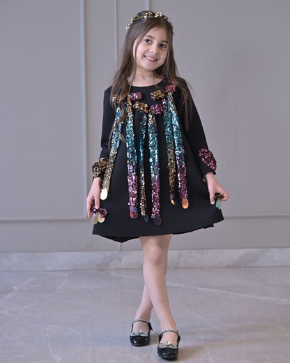 Black Disco Tassel Dress