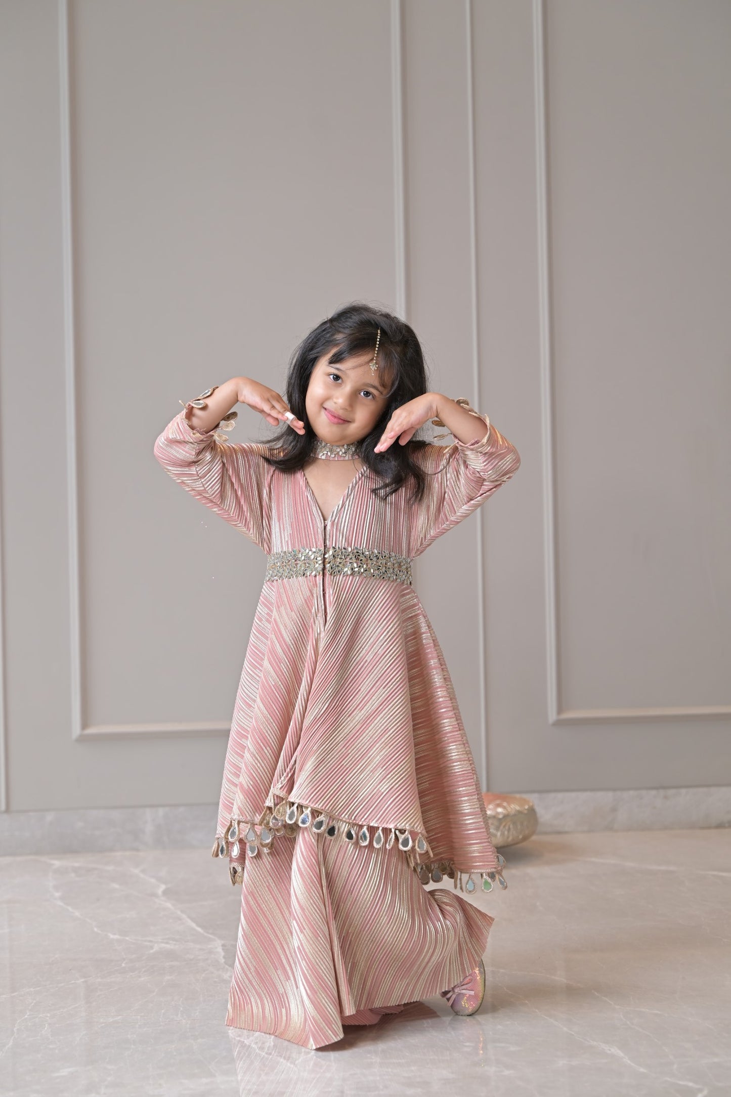 Rose Gold Pleated Sharara Set