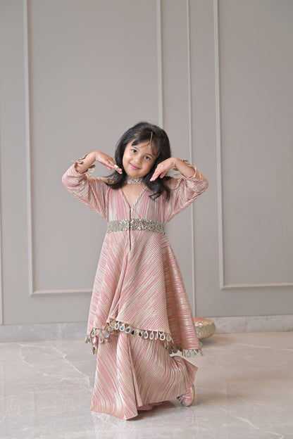 Rose Gold Pleated Sharara Set