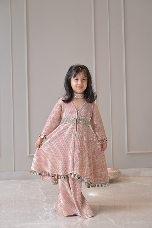 Rose Gold Pleated Sharara Set