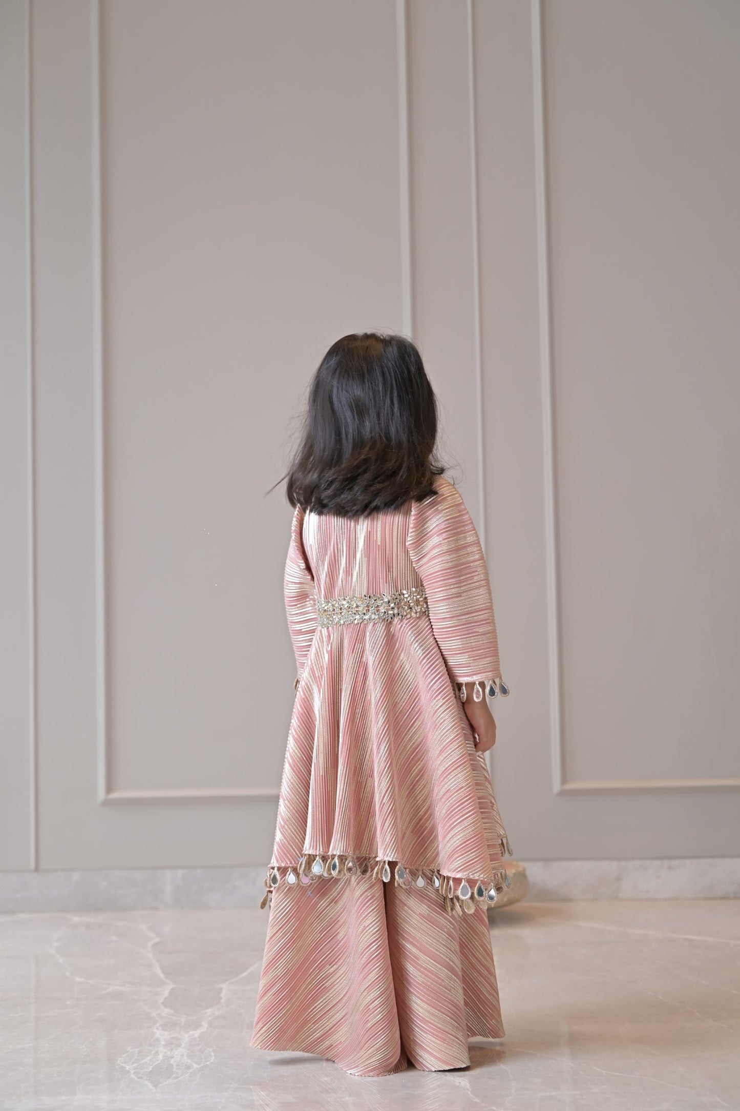 Rose Gold Pleated Sharara Set