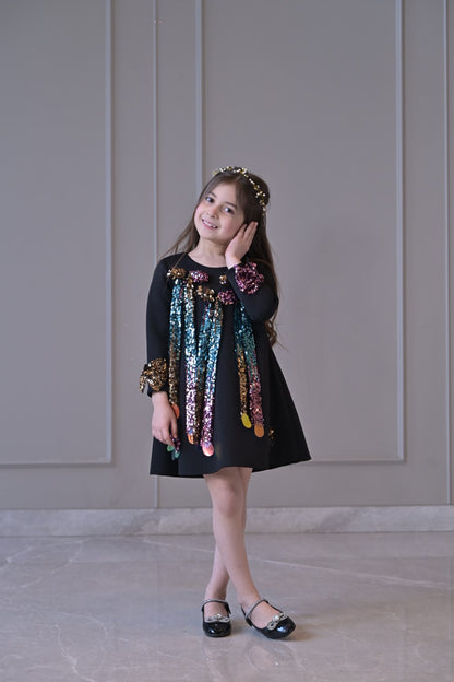 Black Disco Tassel Dress