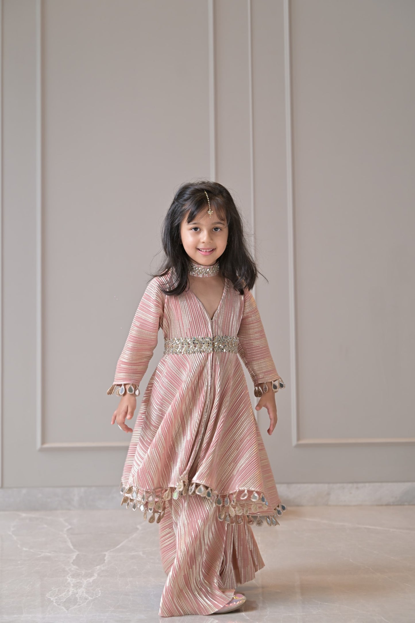 Rose Gold Pleated Sharara Set