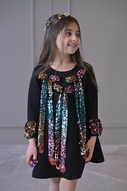 Black Disco Tassel Dress