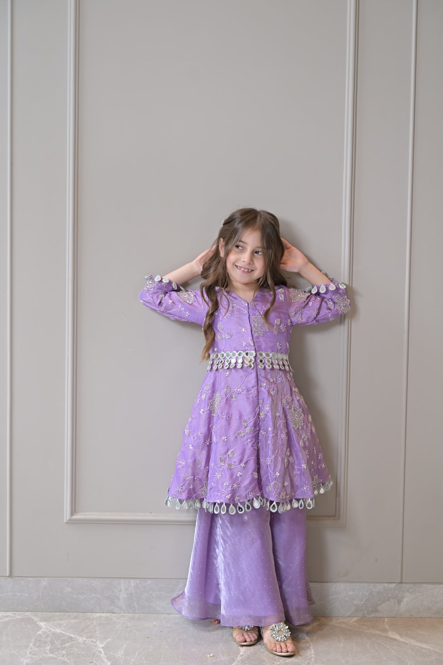 Lavender Silver Embroidery Sharara Set
