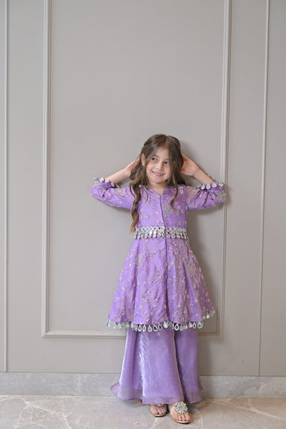 Lavender Silver Embroidery Sharara Set