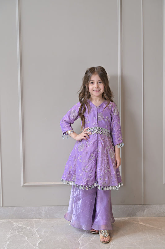 Lavender Silver Embroidery Sharara Set