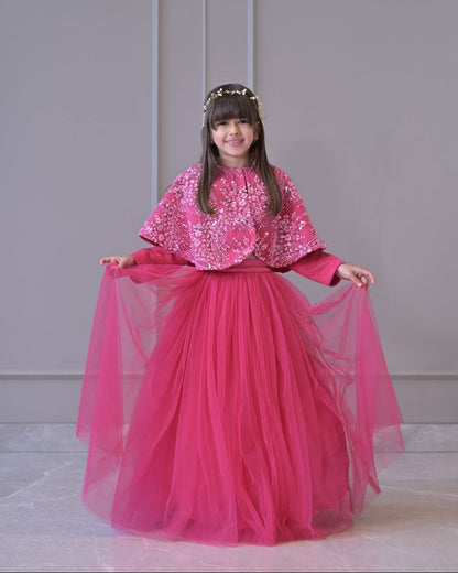 Fuchsia Pink Sequence Cape Lehenga Set