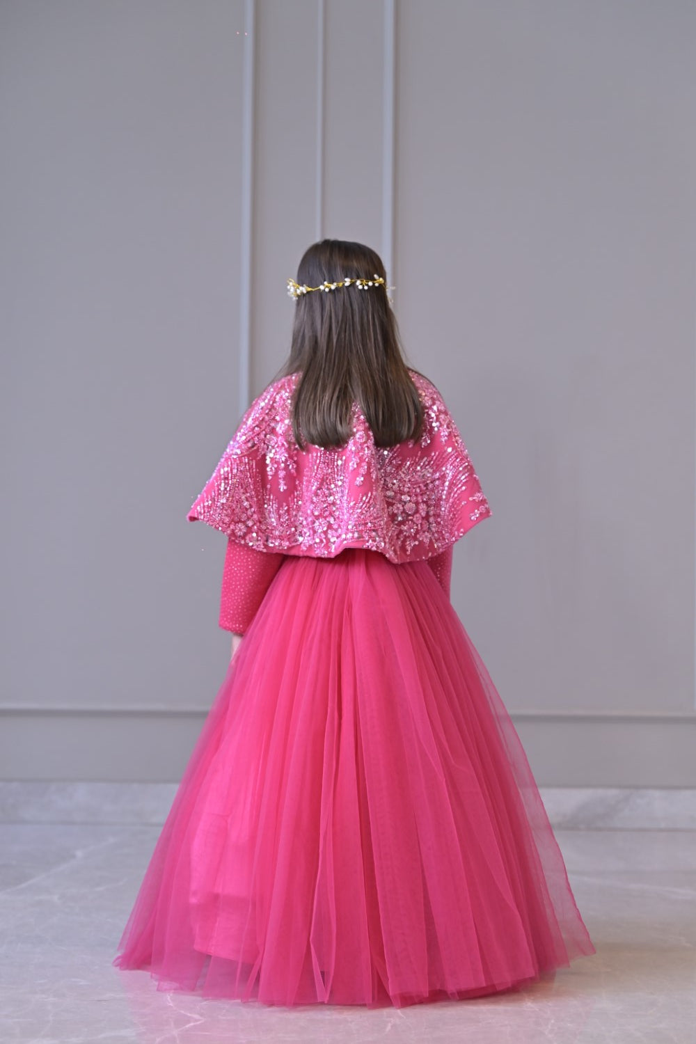 Fuchsia Pink Sequence Cape Lehenga Set