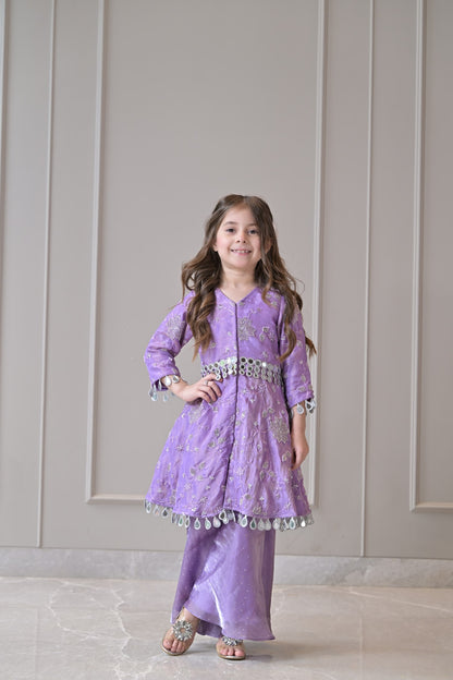 Lavender Silver Embroidery Sharara Set