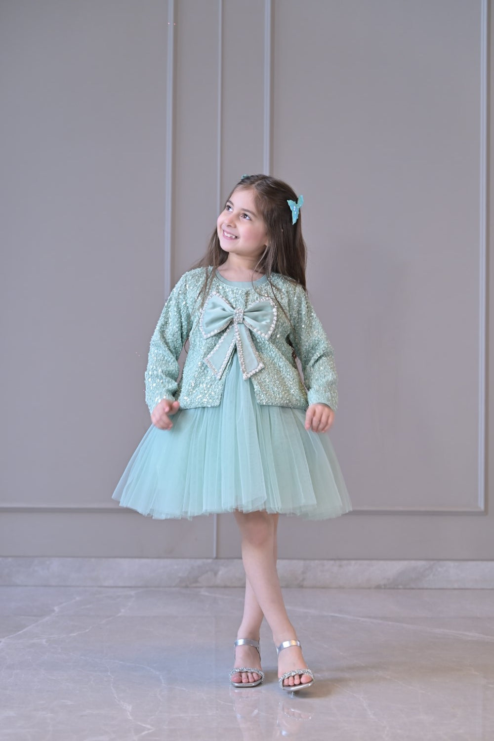 English Green Sequence Jacket Dress
