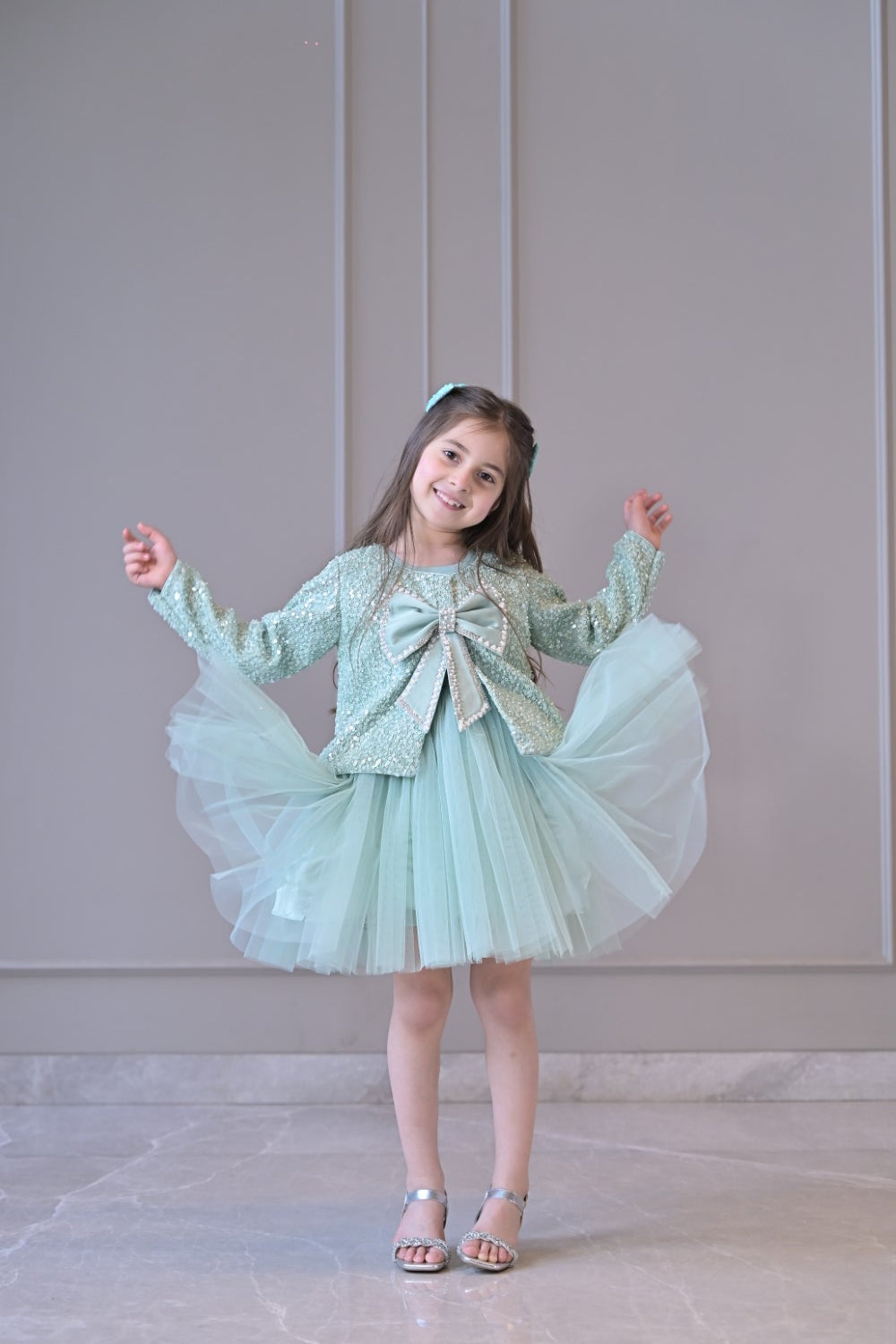 English Green Sequence Jacket Dress