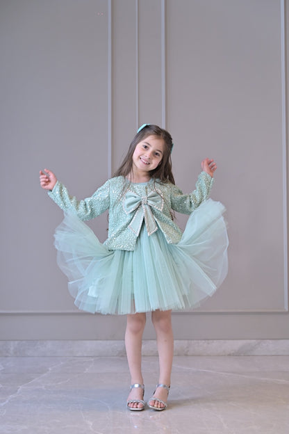 English Green Sequence Jacket Dress