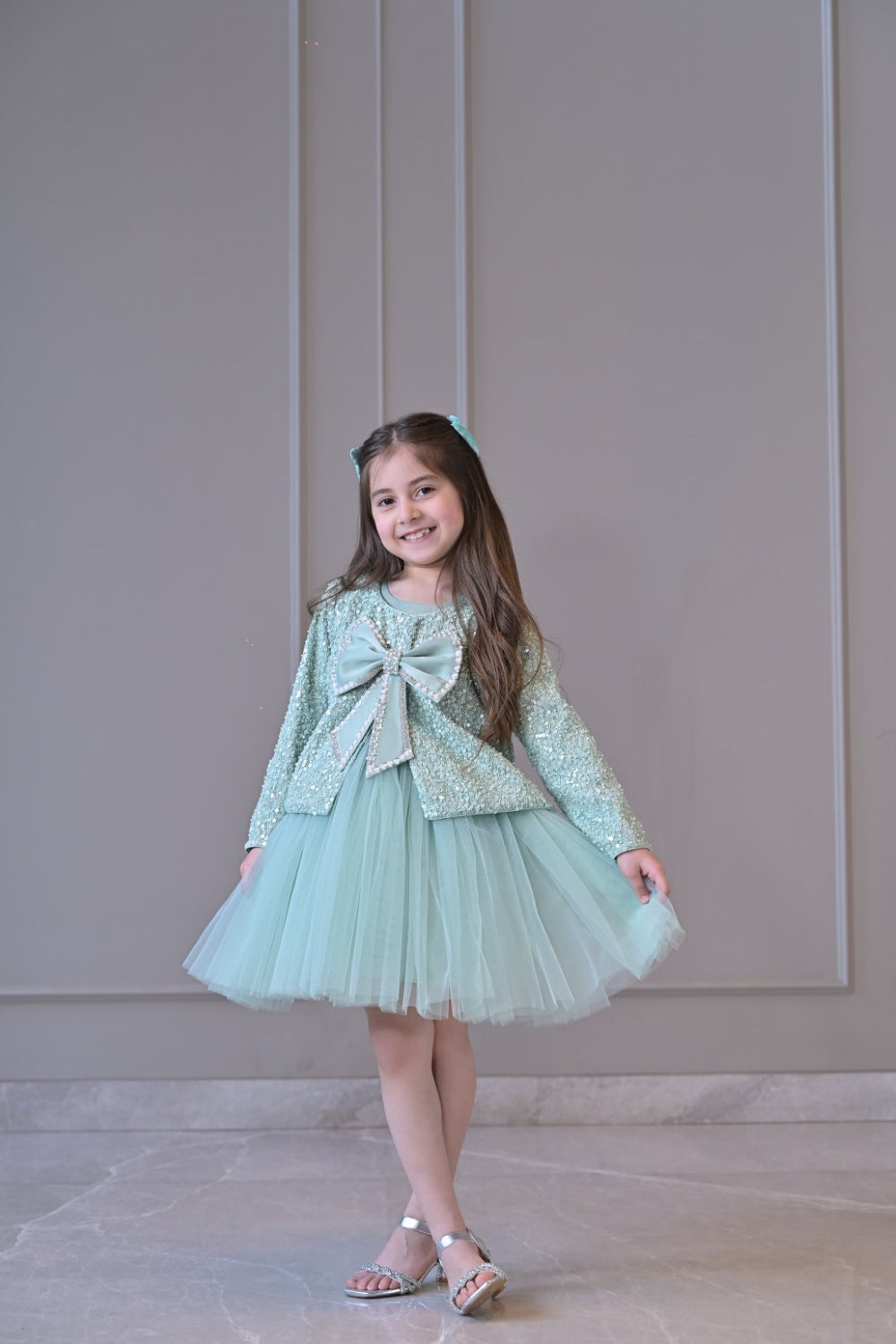 English Green Sequence Jacket Dress