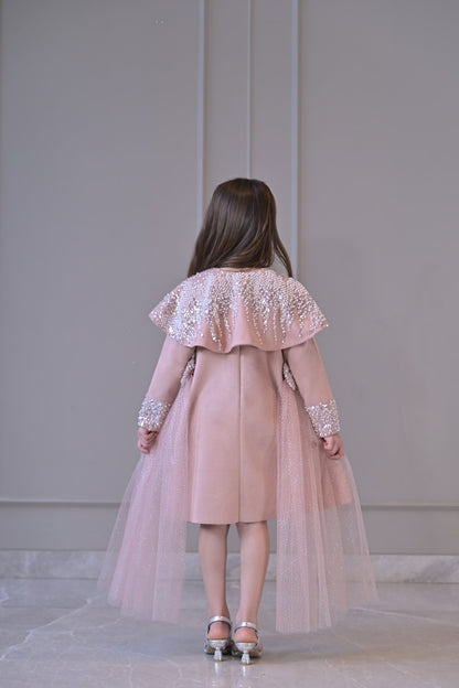 Nude Sequence Shoulder Cape Side Flair Dress