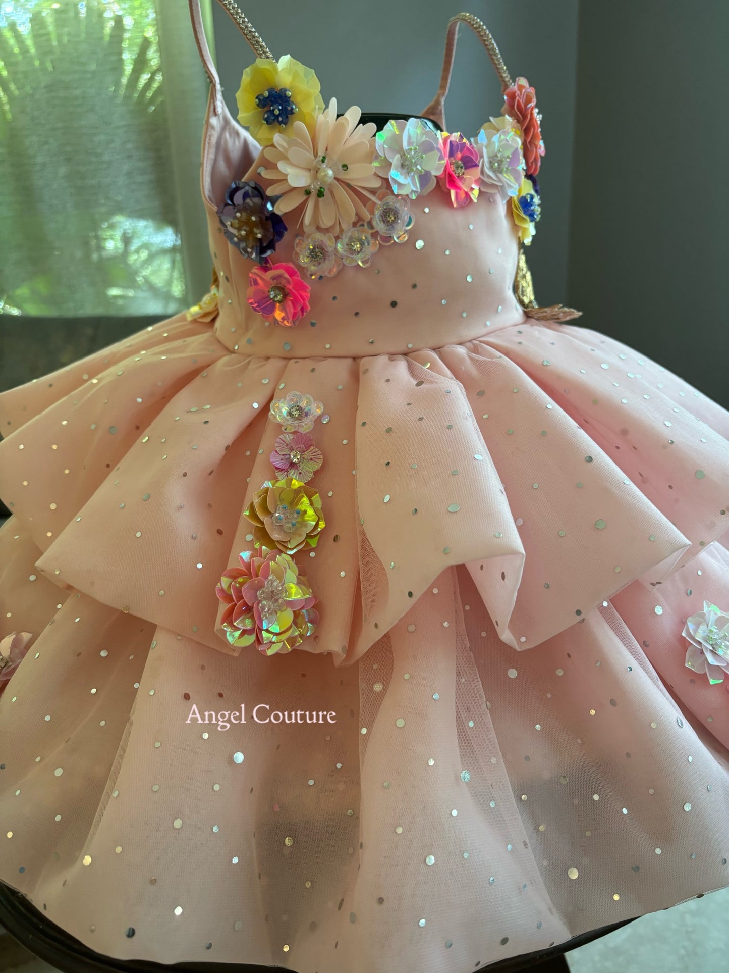 Baby Pink Sequence Flowers Organza Dress