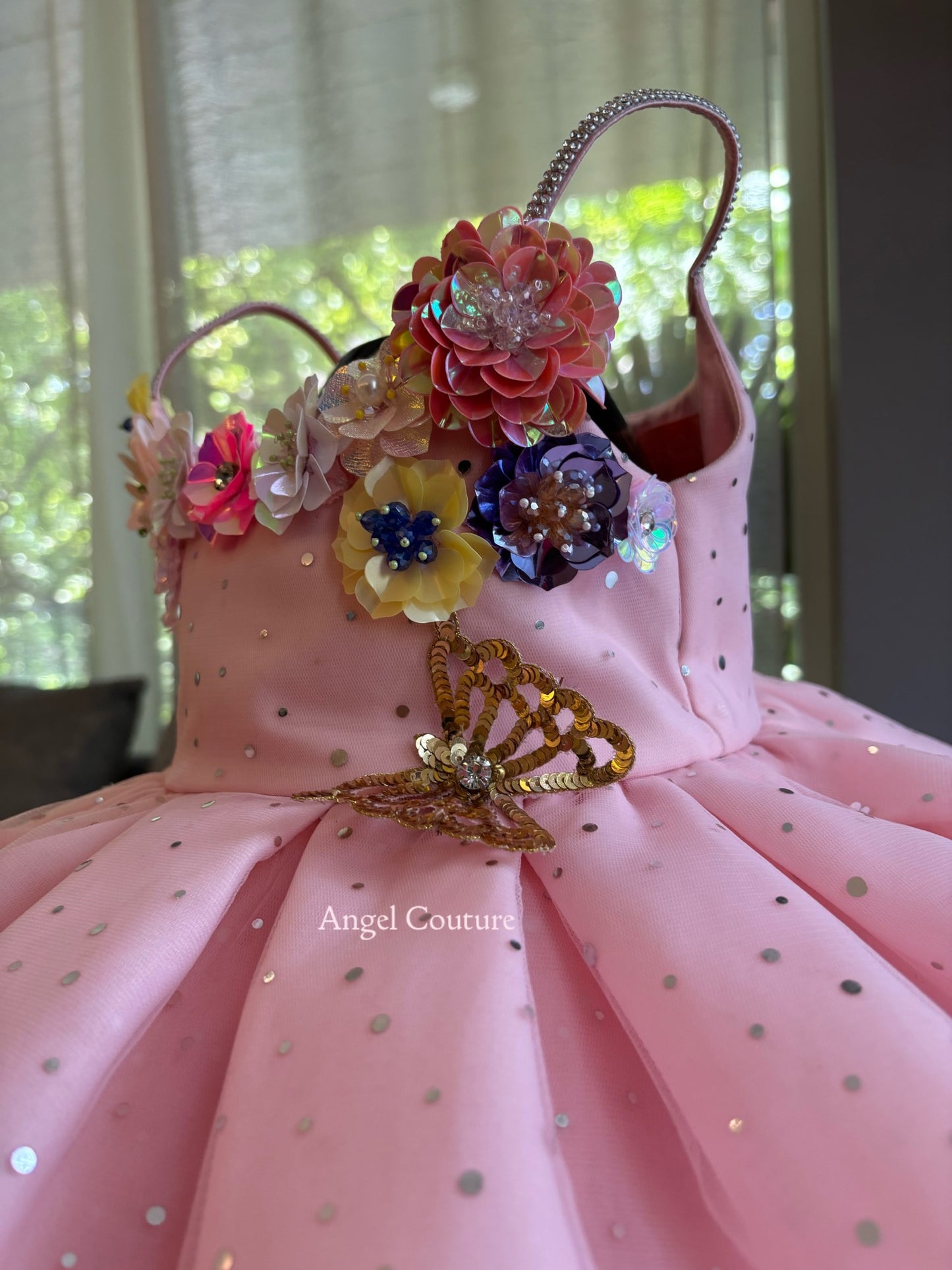 Baby Pink Sequence Flowers Organza Dress