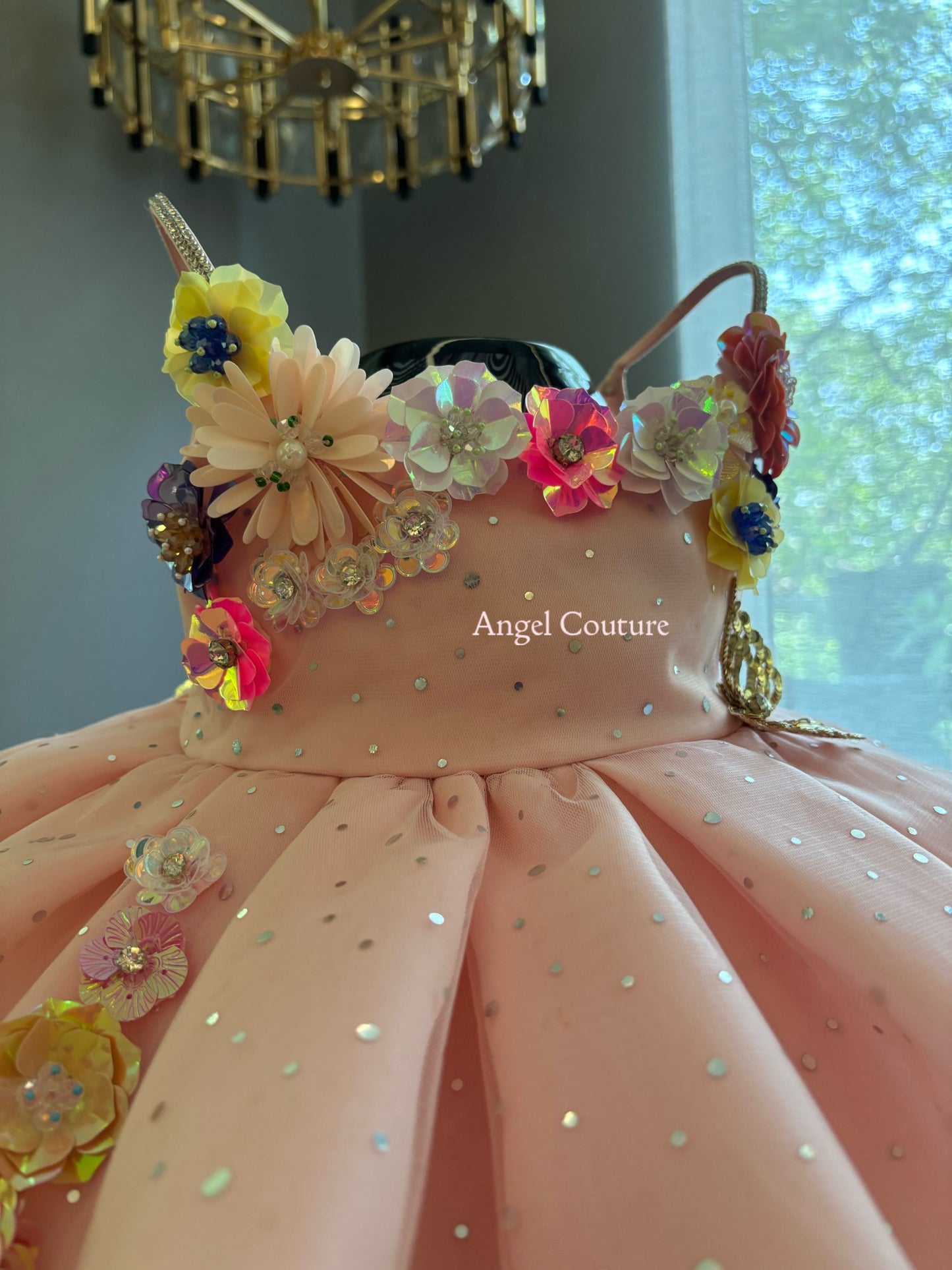 Baby Pink Sequence Flowers Organza Dress