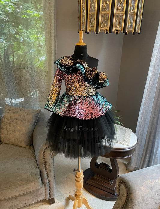 Black One Shoulder Disco Dress