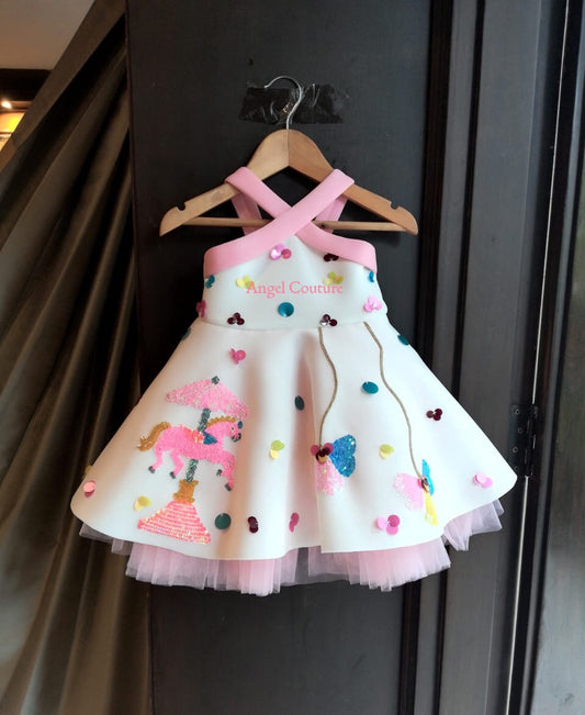 Ivory Criss Cross Unicorn Carousel Dress