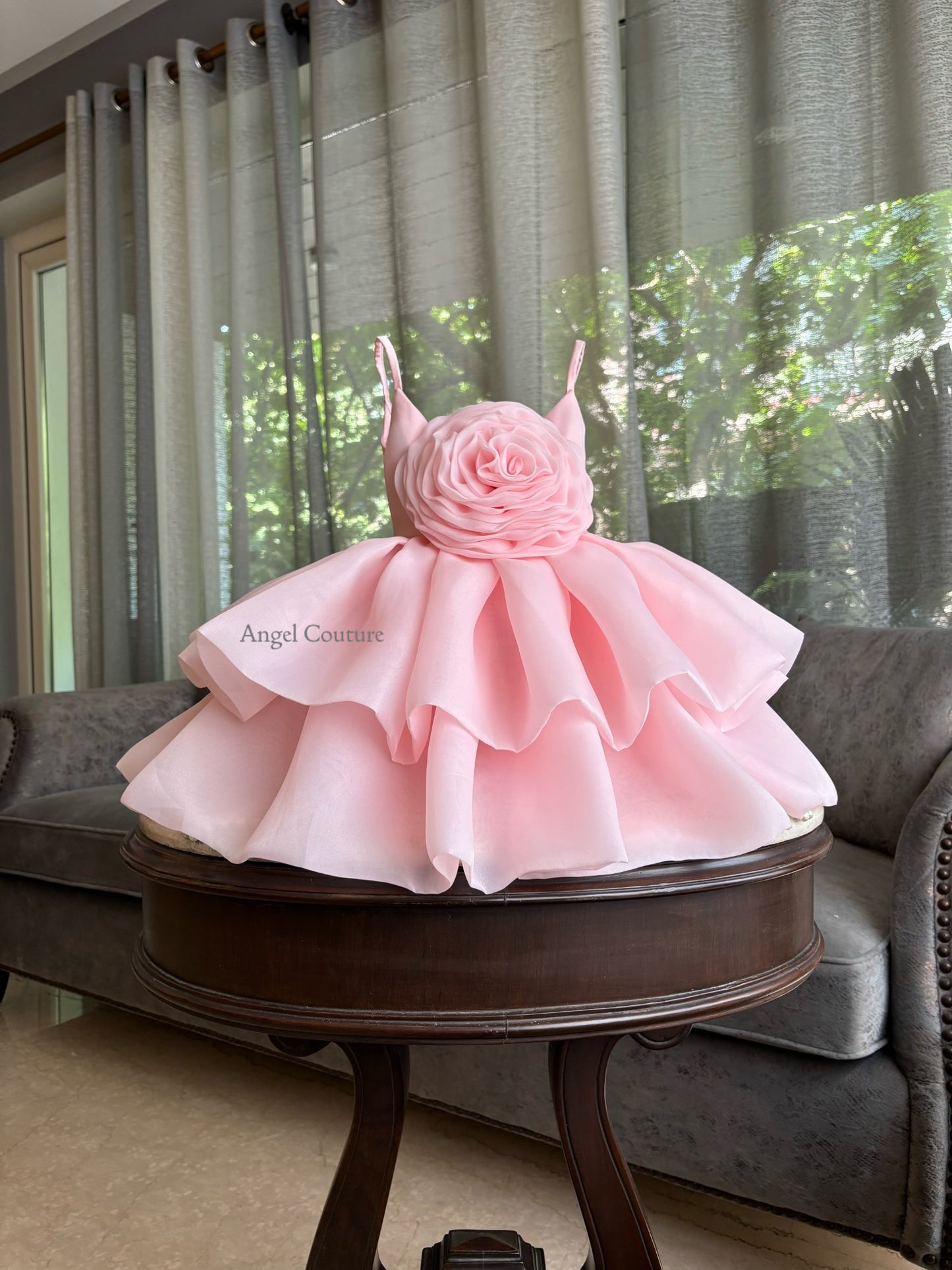 Baby Pink Dense Rose Organza Dress