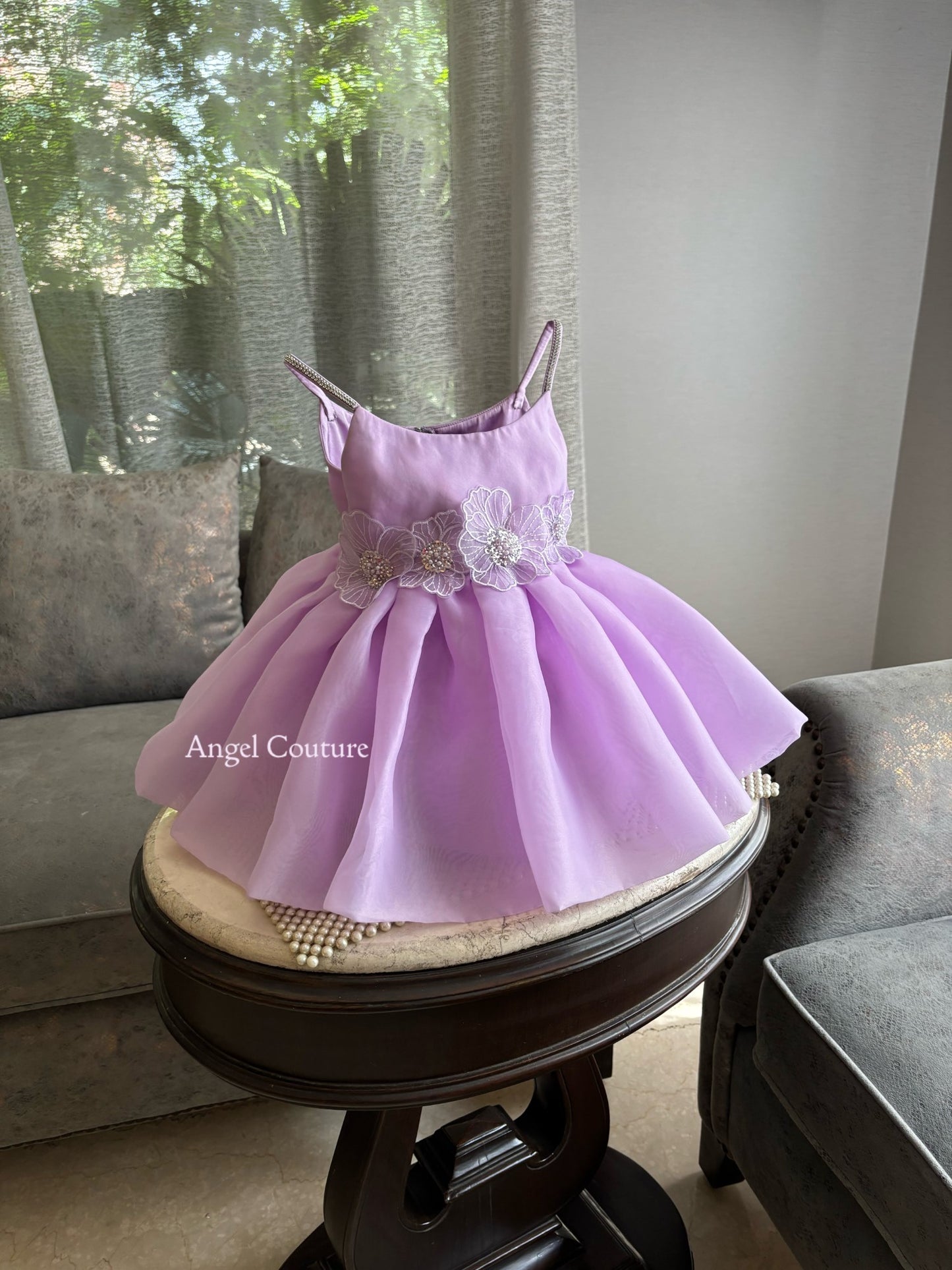 Lilac Organza  3D Flower Strap Dress