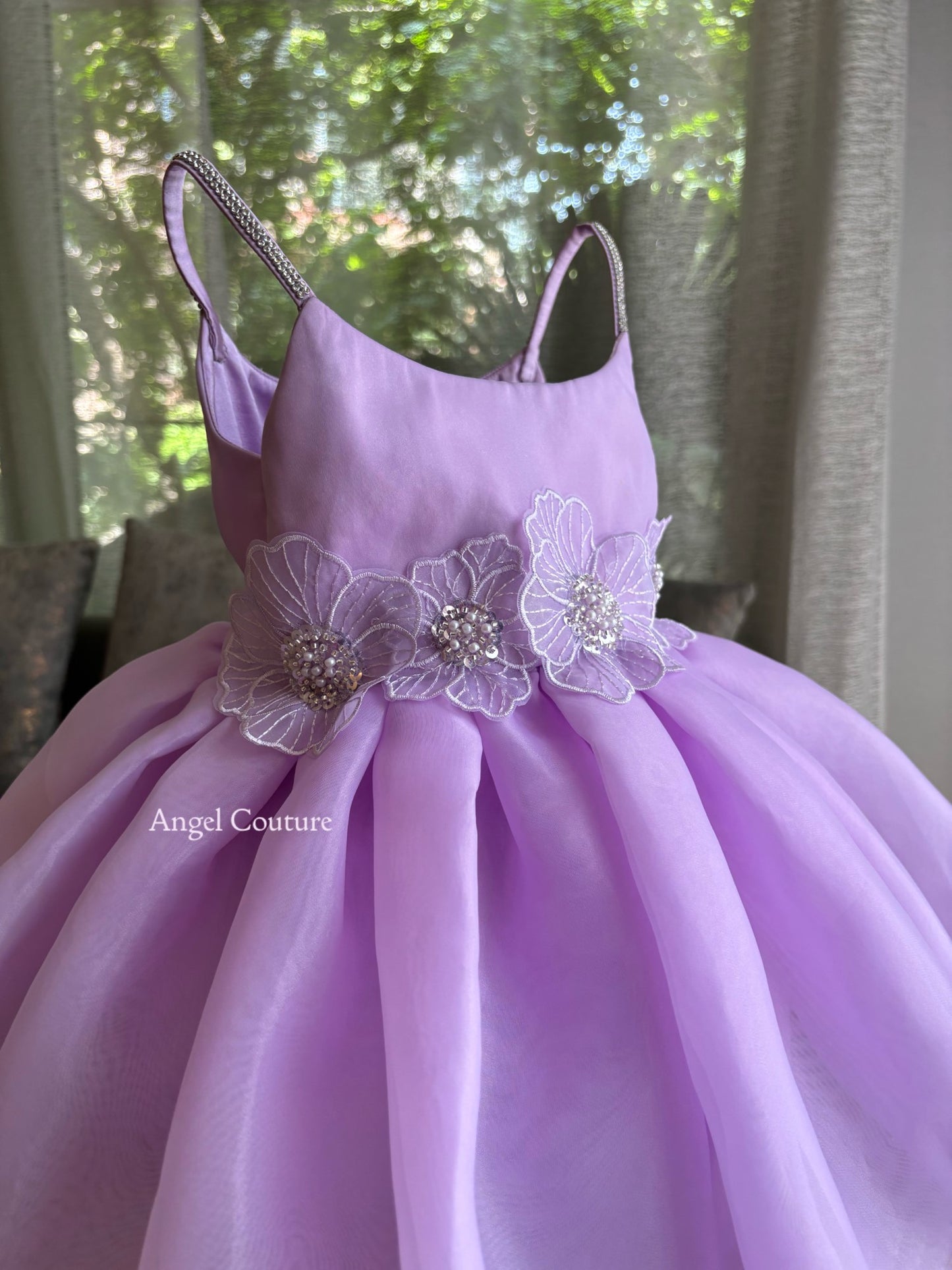 Lilac Organza  3D Flower Strap Dress