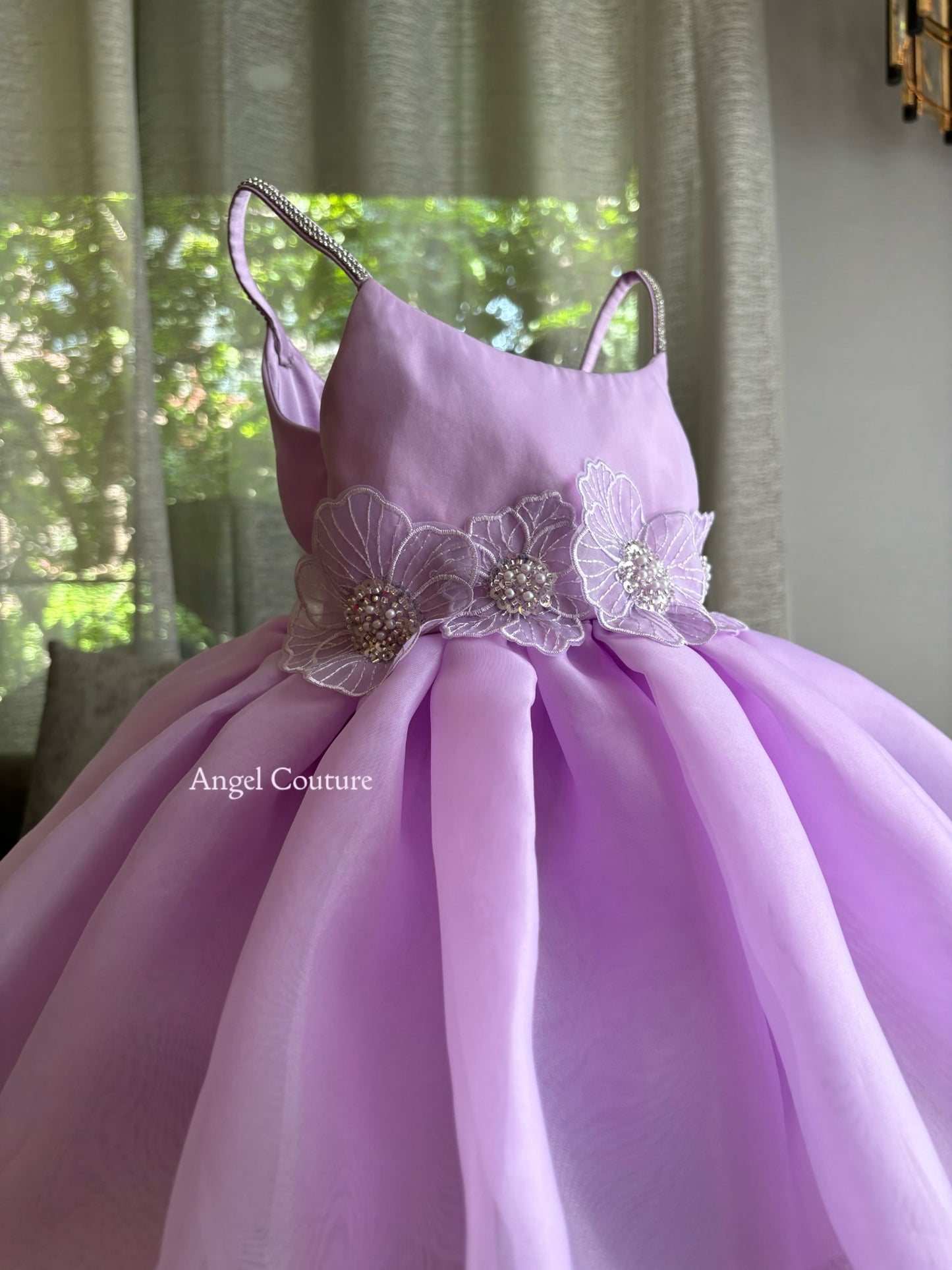 Lilac Organza  3D Flower Strap Dress