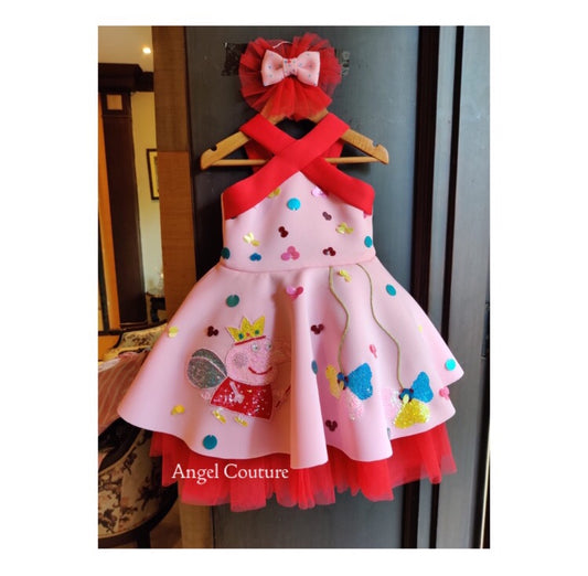 Baby Pink Red Criss Cross Peppa Pig Dress