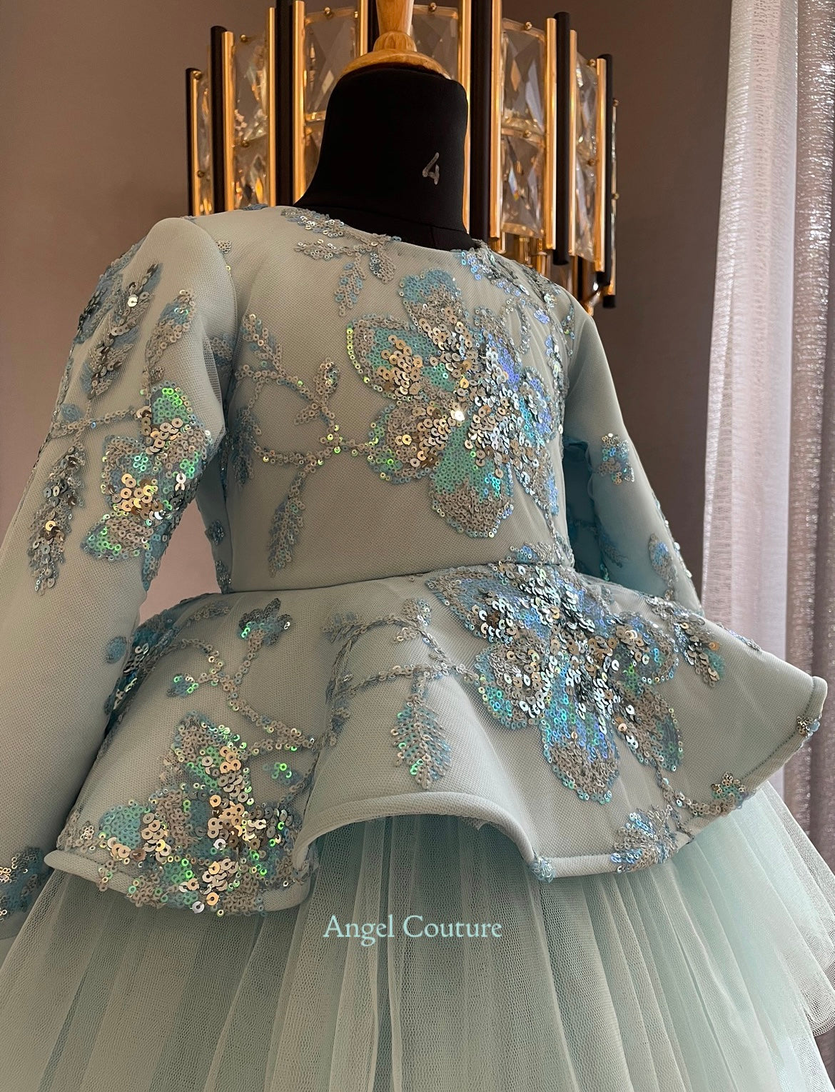 Ice Blue Shades Of Sea Sequnce Peplum Dress