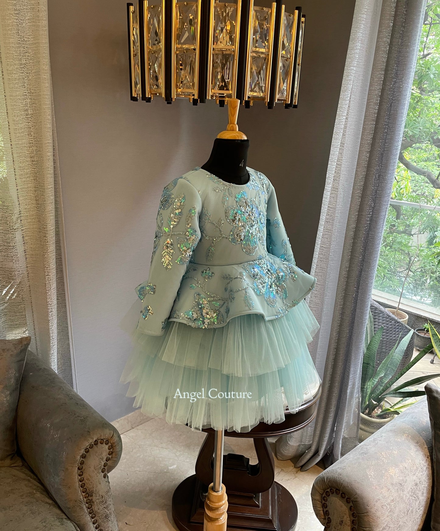 Ice Blue Shades Of Sea Sequnce Peplum Dress