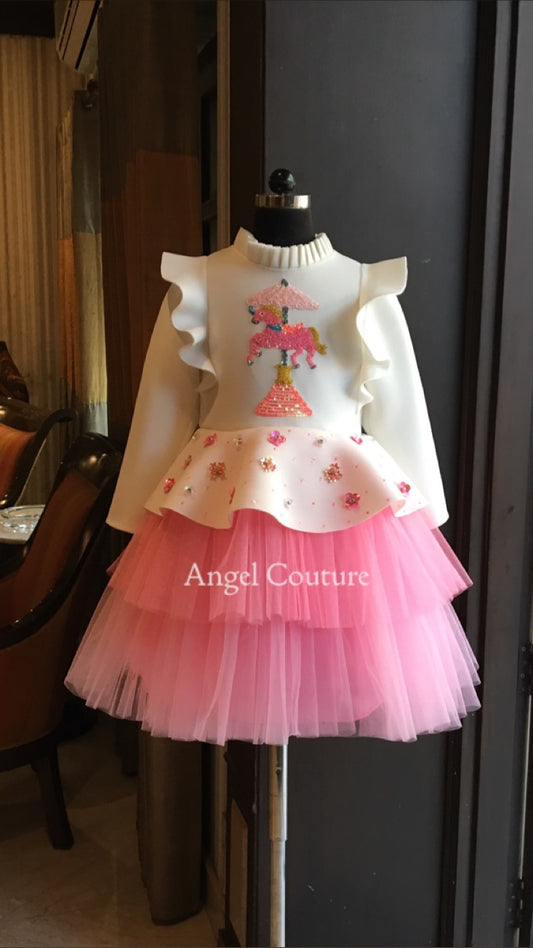 Ivory Lotus Pink Unicorn Carousel Dress
