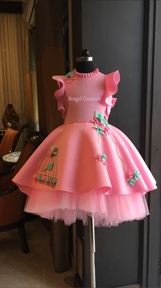Lotus Pink Birdcage Short Long Gown