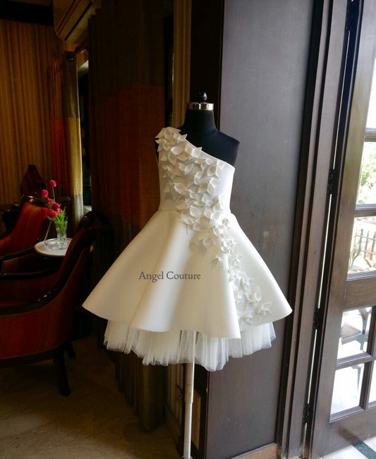 Ivory One Shoulder Falling Flowers Dress