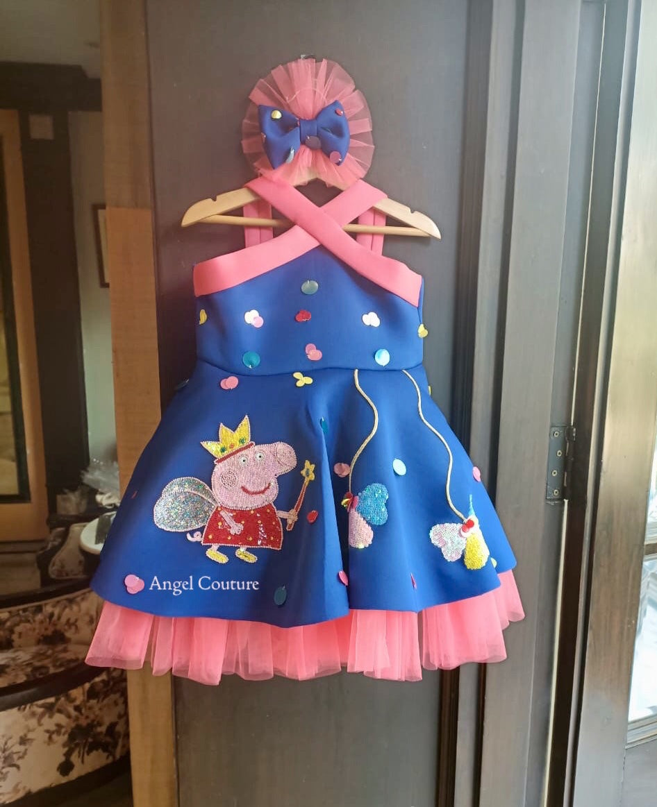 Royal Blue Fuchsia Pink Criss Cross Peppa Pig Dress