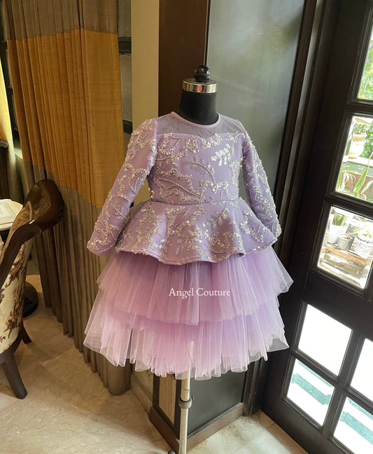 Lavender Cherry Blossom Peplum Dress